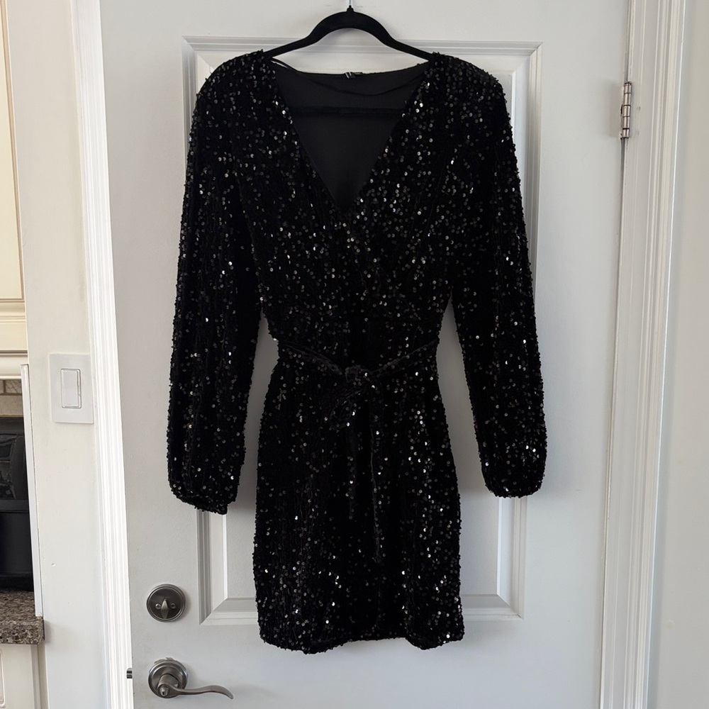 Black Sequin Long Sleeve Dress